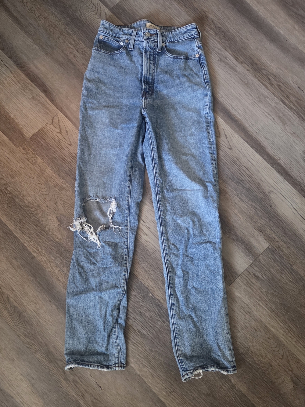 Madewell Curvy Perfect Vintage Straight Jean Sz 27 Tall Distressed Knee